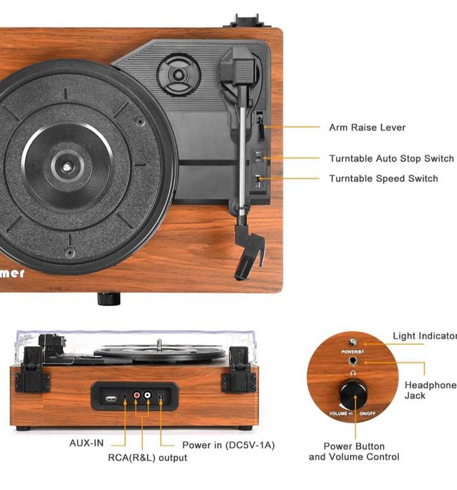 Bluetooth Грамофон за винилови плочи вградени говорители USB вход