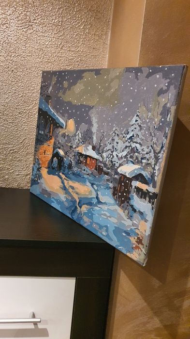 Картина - Снежна приказка рисувана по номера