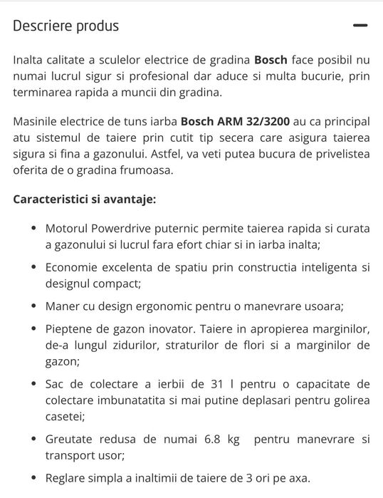 Bosch ARM 32 – mașină electrică tuns iarba