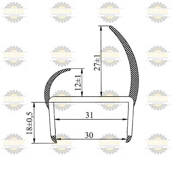 Уплотнитель ворот 30мм резинопластиковый