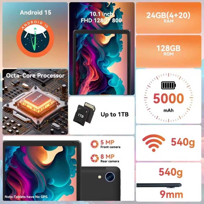 [неразпечатан] Таблет 10" Android 15  RAM 24(4+20)GB ROM 128GB + 1TB
