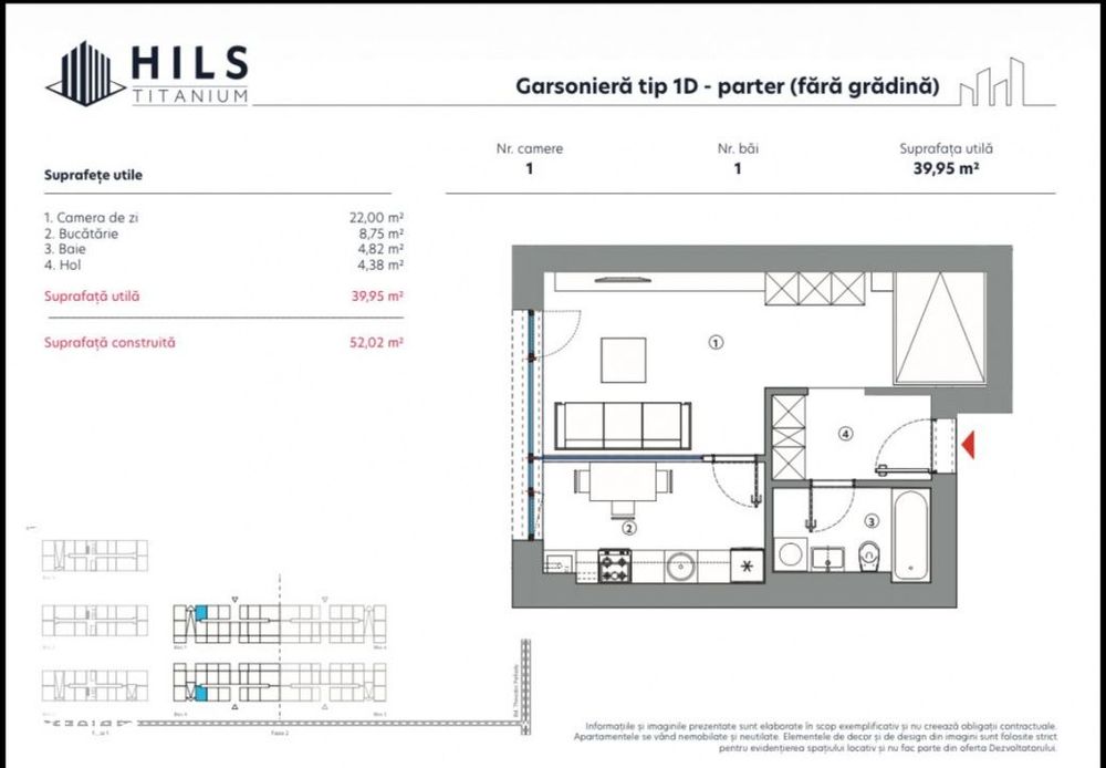 Garsoniera  / Hils Titanium Faza 2 / 10 minute Metrou / Comision 0%