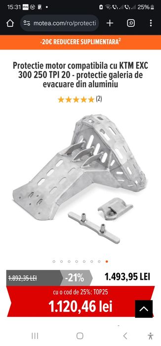 Protectie motor evacuare  KTM EXC 300 250 TPI și 450 500