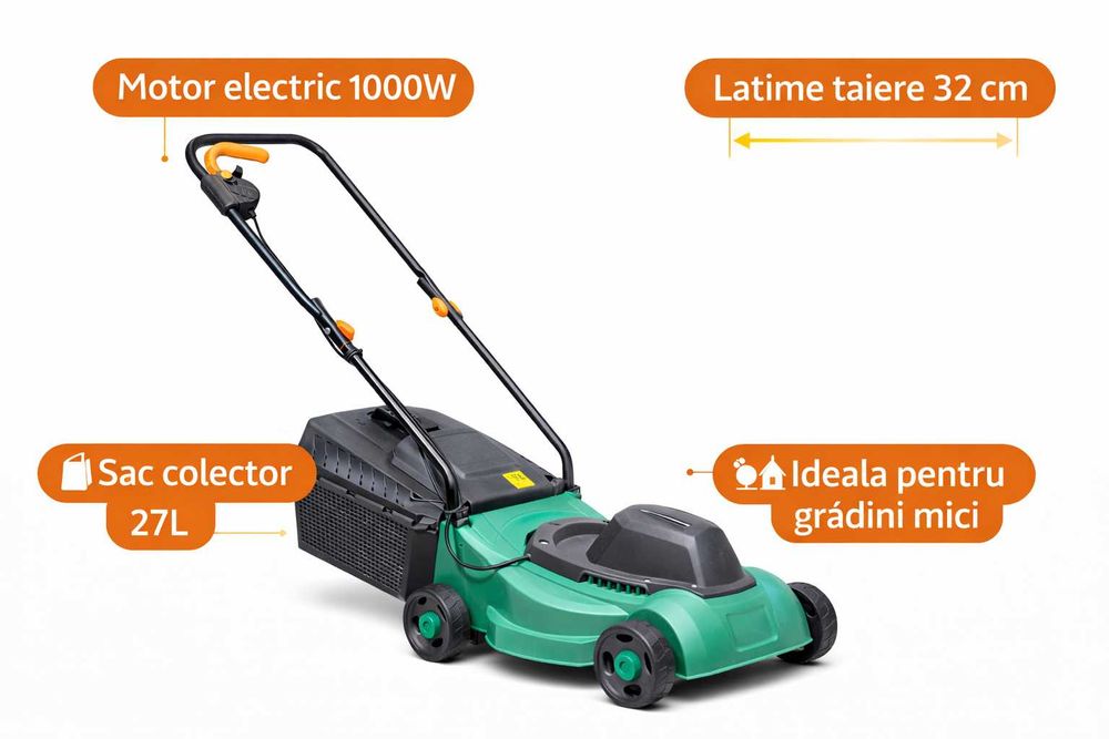 Masina electrica de tuns gazon 1000W – compacta si eficienta