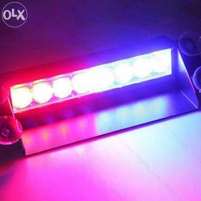 Lumini avertizare 8 LED stroboscop rosu/albastru politie SRI +CADOU!