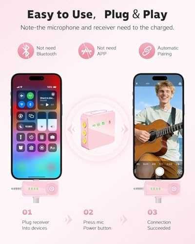 Нов Розов лавалиерен микрофон 2.4G 100м обхват 20 часа батерия за влог TikTok YouTube