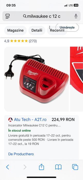 Incarcator Milwaukee C12 C pentru acumulatori M12 Li-Ion