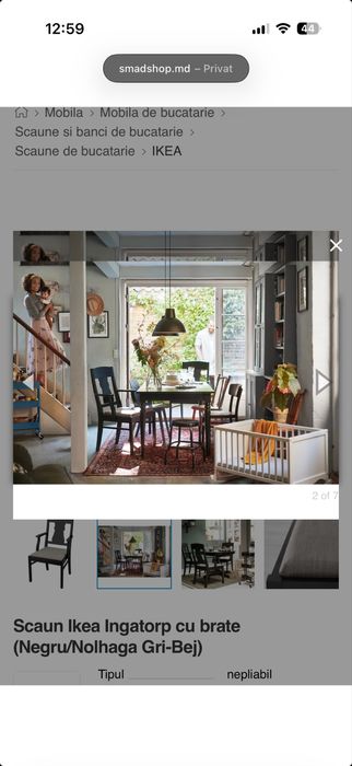 Scaun Ikea Ingatorp cu brate (Negru/Nolhaga Gri-Bej)