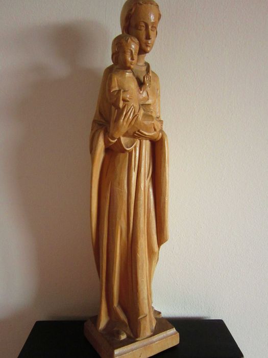 cadou rar Madonna Fecioara Maria cu pruncul sculptura lemn 1960