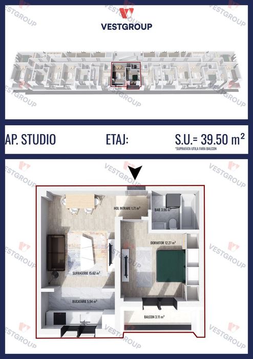 Apartament 1 camera Weiner 5 Militari Direct Dezvoltator Vest Group — fotografia 3