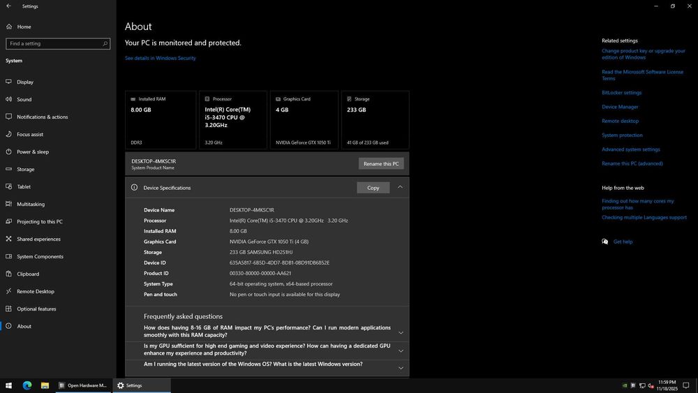 Vand PC - i5 3470, NVIDIA 1050 Ti 4GB, 8GB RAM DDR3, 250GB HDD