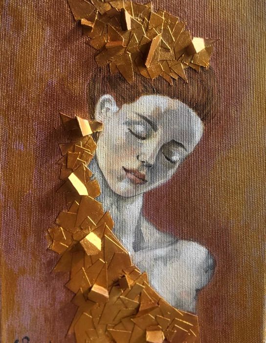 Tablou nou, pictura moderna ulei si mix media-MADONA-, pictor roman consacrat