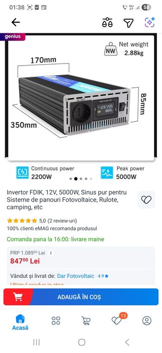 Vând invertor 12 volți 5000w nou