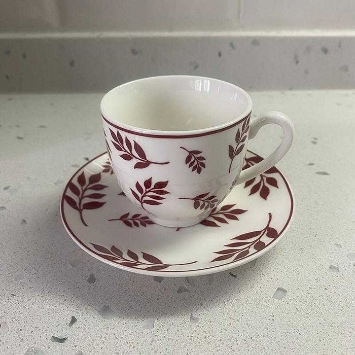 Комплект 2 чаши за кафе с чинийки, ПОРЦЕЛАН, 90 мл