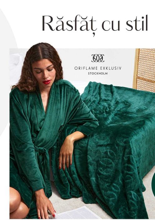 Patura catifelata verde smarald Royal Green, cu logo Oriflame