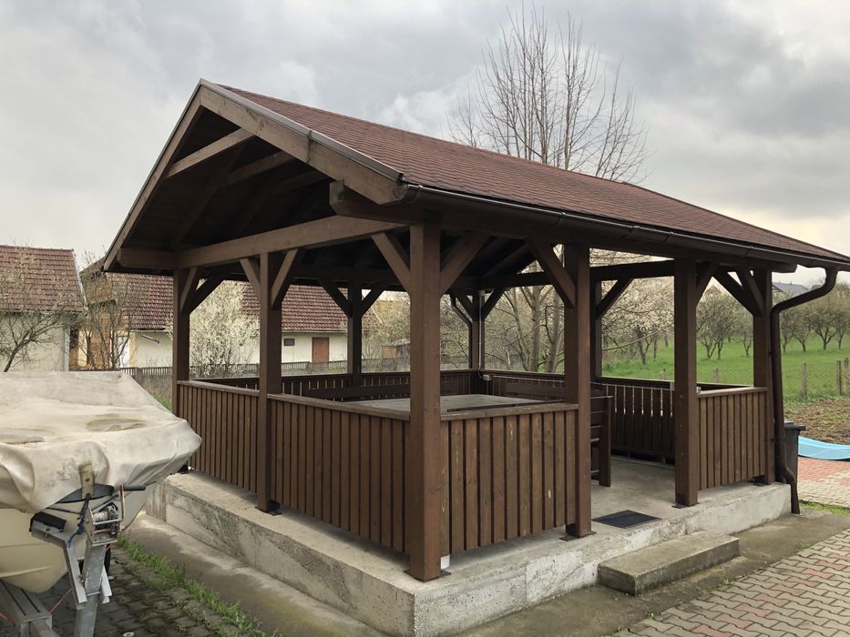 foisor lemn masiv stratificat cu mobilier