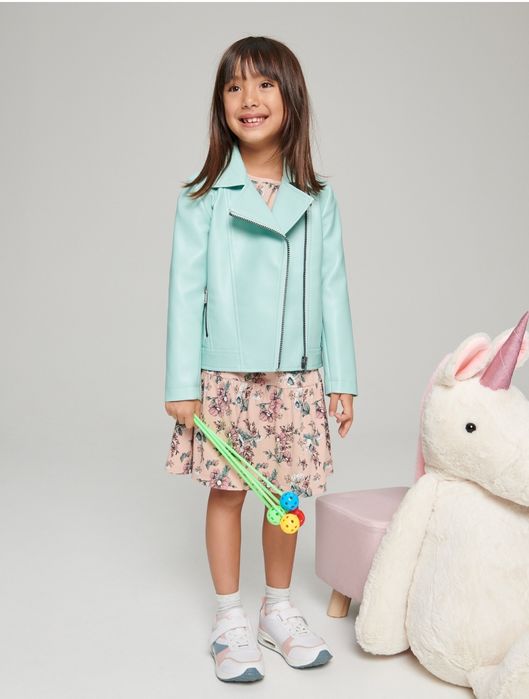 Яке байкър за момиче, тюркоазено, 122 см