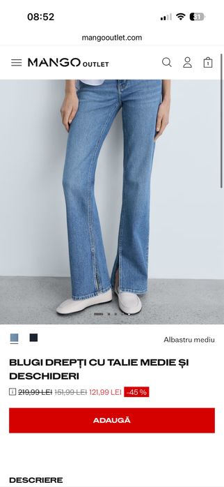 Blugi cu talie medie si despicatura Mango