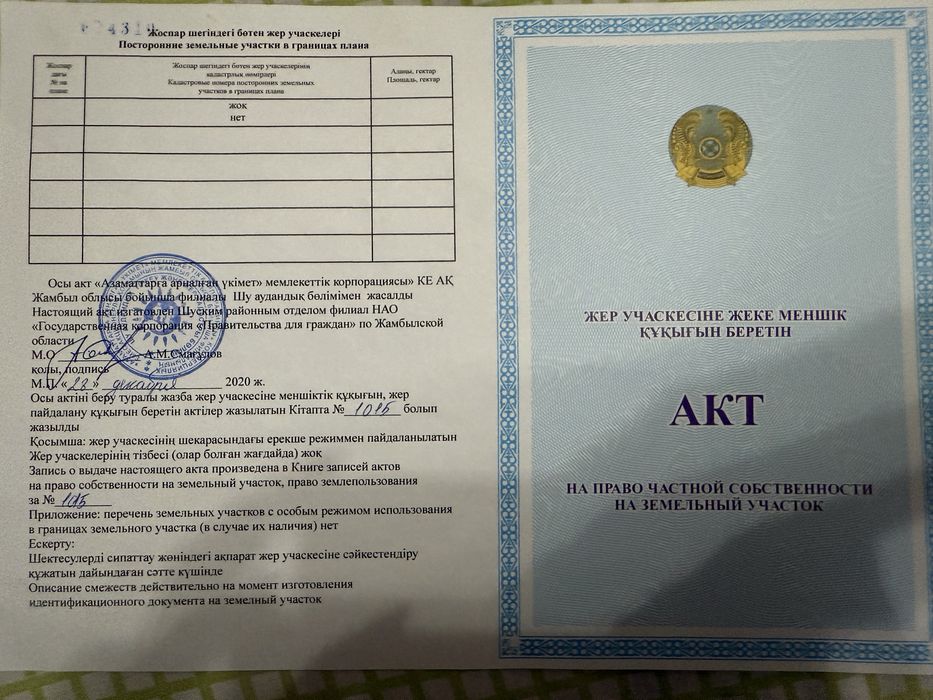 Продается участок в Тогае