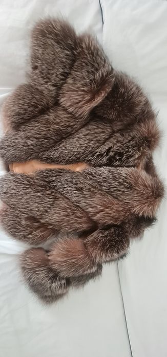 Haina de blană naturală de vulpe argintie 2in1