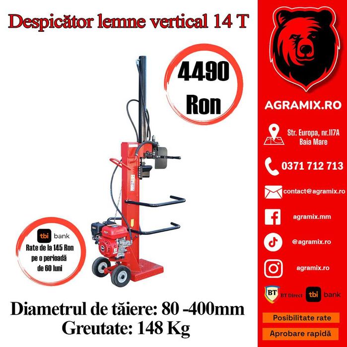 Despicator lemne 14T vertical motor benzina 196cc L1040mm nou Agramix