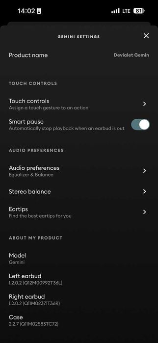 Căști Bluetooth Devialet Gemini I (T110) - Cutie completă / Baterie dreapta 1h