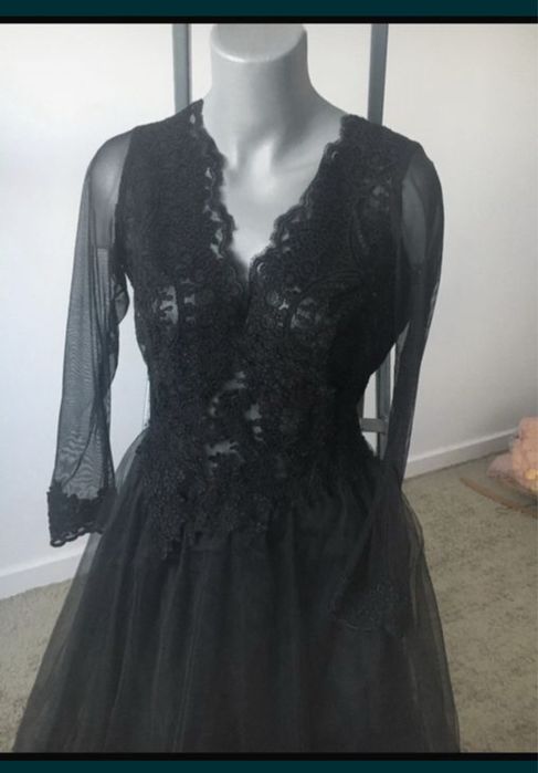 Rochie dantela  princes si voal culoarea  negru