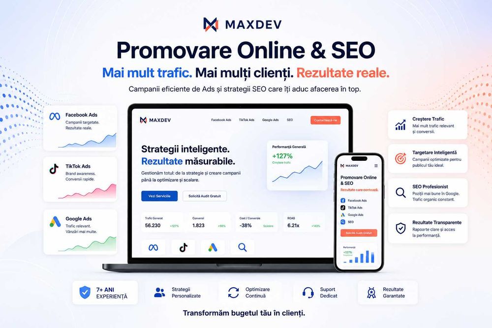 Promovare Online Google Ads, Facebook Ads, TikTok Ads și SEO Profesional
