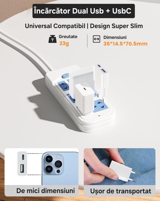 Încărcător dual Usb-UsbC. Fastcharge. Iphone/Android. Orice dispozitiv