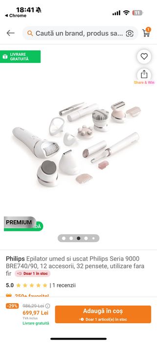 Aparat epilat,12 piese philips