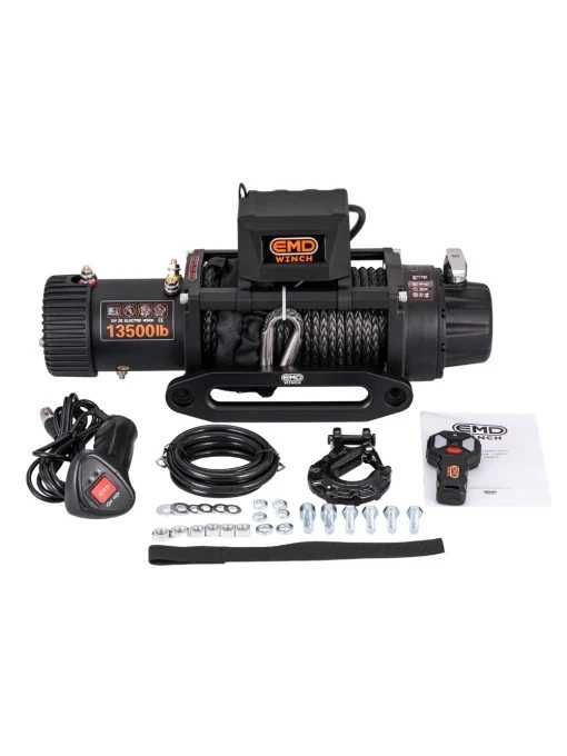 Troliu electric auto EMD Winch 13500lbs (6123kg), 12V, cablu sintetic, 25m, raport 150:1