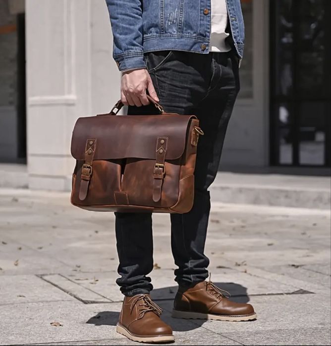 Младежка оригинална винтидж чанта WIECZNE/Луксозна кафява Crazy Horse!