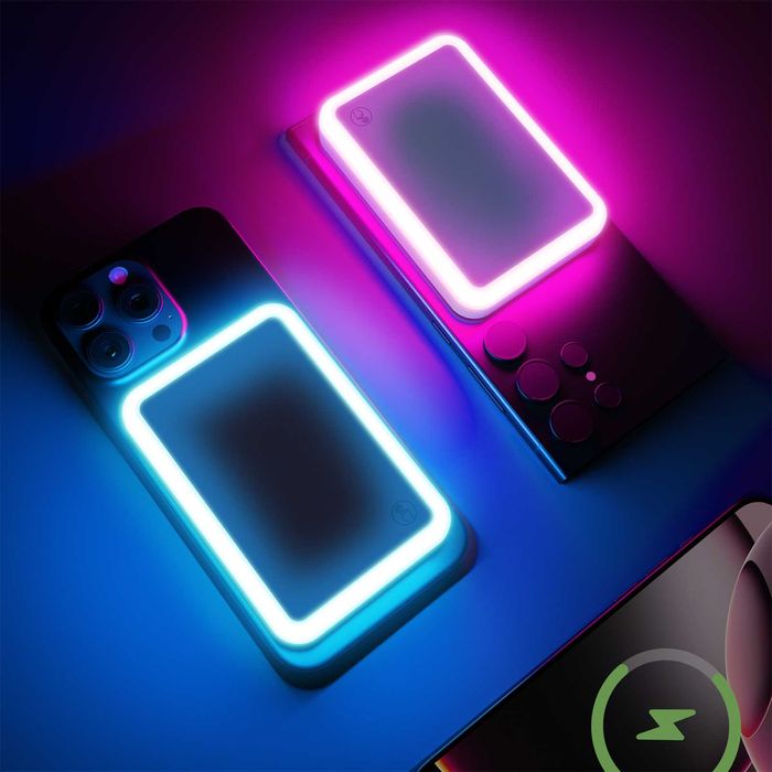 Baterie Wyred by Monga Glow MagSafe 5000mAh cu Oglindă și LED RGB, Roz