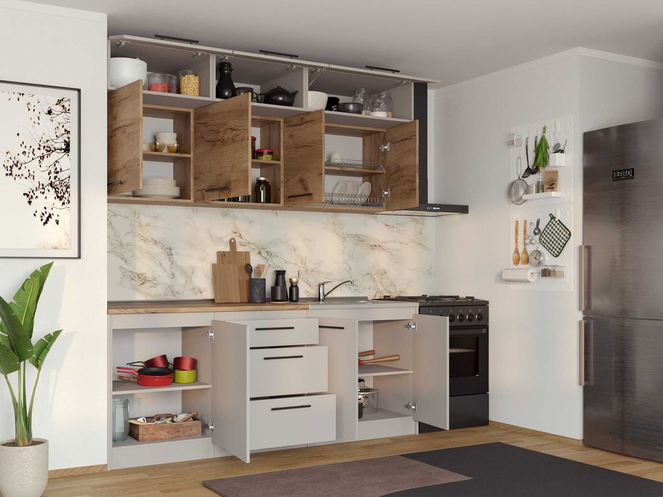 Set Mobila Bucatarie Linea 200 Casmir / Stejar C24 - Transport Gratuit