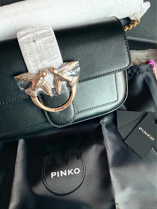 Кафява и черна чанта Pinko и портмоне