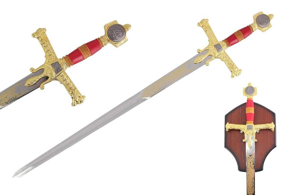 Масивен стоманен Меч " King Solomon Great Sword" с поставка за стена