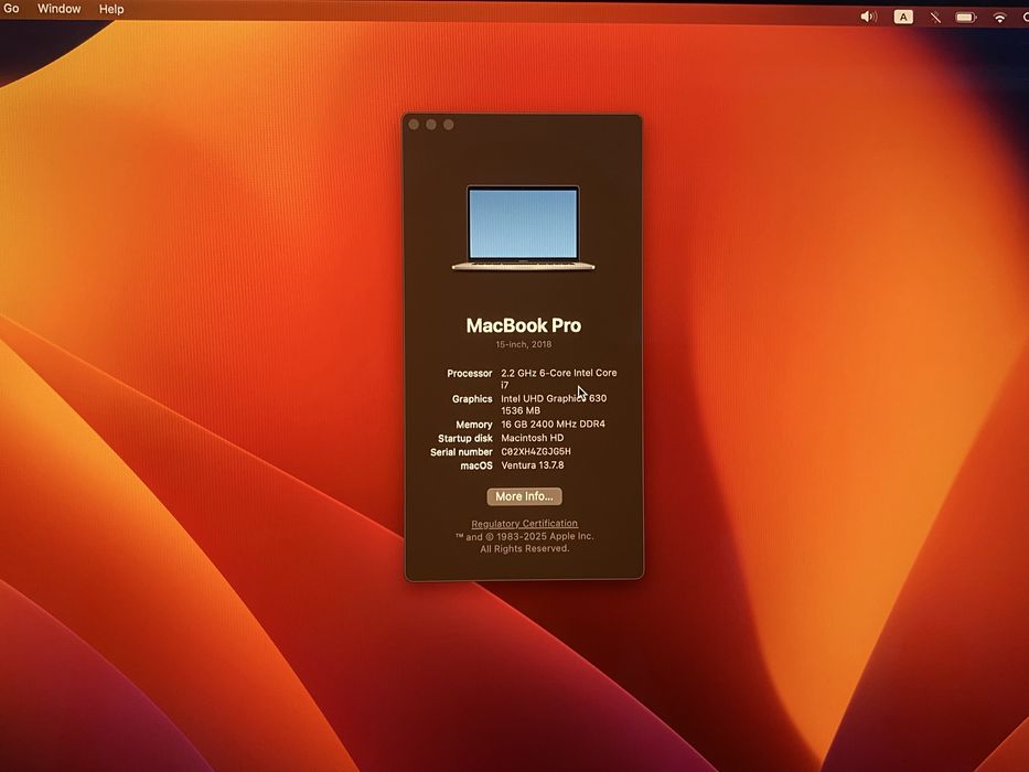 Продаётся Macbook pro 2018 A1990