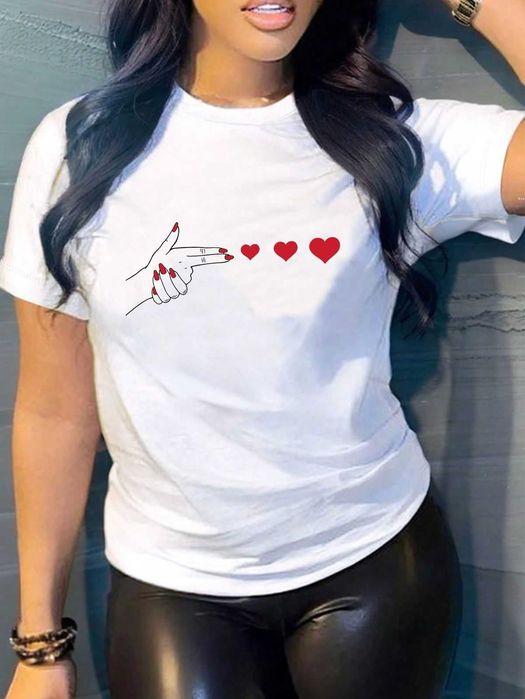 Дамски тениски с сърца принт - 11 модела XS-4XL