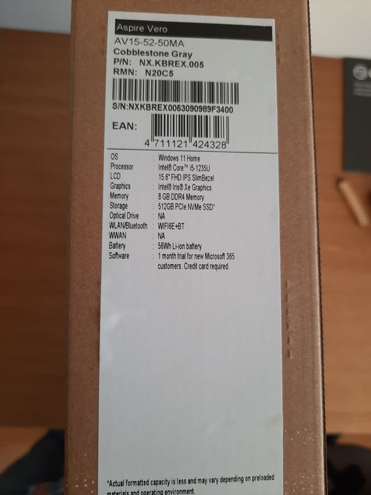 Laptop ACER Aspire Vero AV15-52-50MA Intel Core I5-1235u