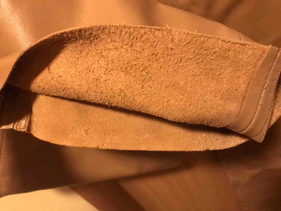 Pantaloni piele naturala bej-noi