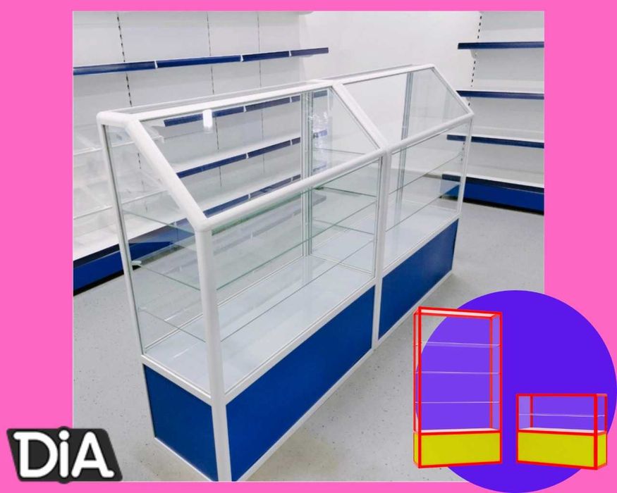 Прилавок витрина из профиля и стекла, торговые витрины для магазина
