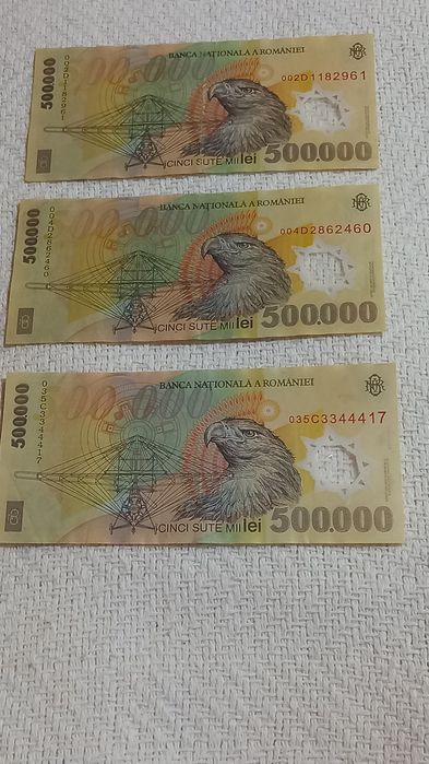 Vand 2 bancnote 500.000 lei an 2000 ieșite din circulatie,stare frumoa