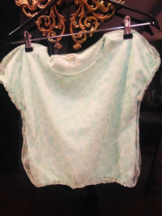 Tricou cu tul print leopard verde_NOU_Reserved, fete 10-11 ani