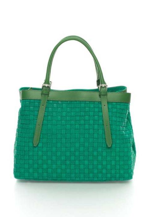 Зелена велурена чанта с плетен дизайн