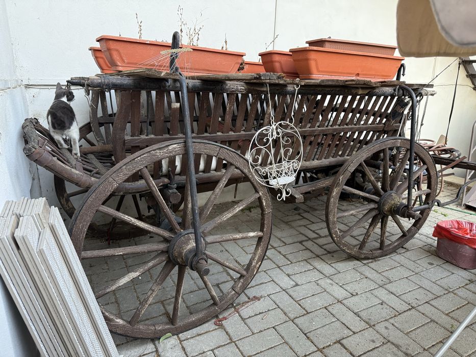 Caruta veche rustica pentru gradina de ornament cu flori