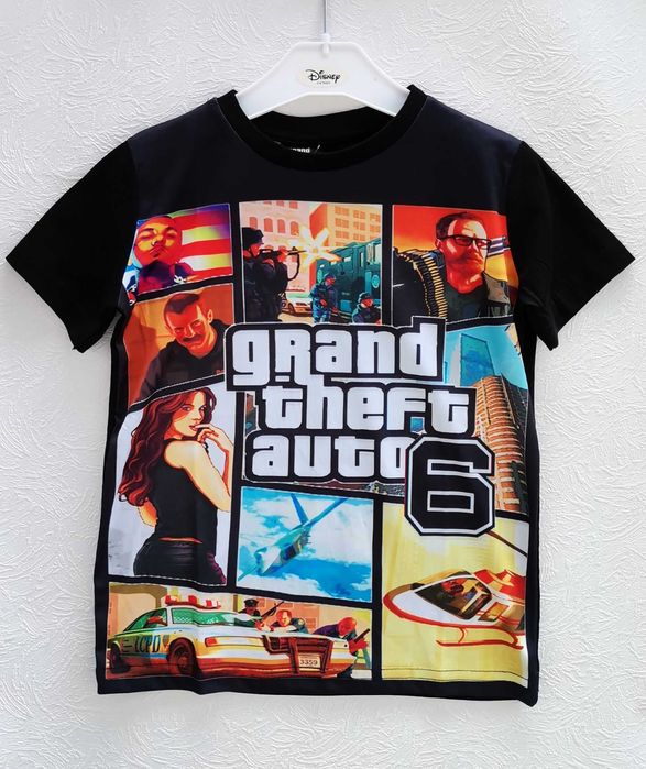 Tricou baieti negru GTA 6 Grand Theft Auto VI Mărime 110/116 5–6 ani