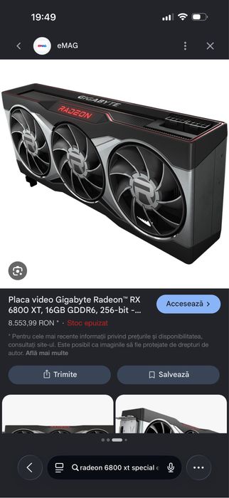 Placa video 6800XT Midnight Black Edition 16GB