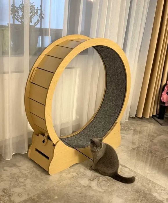 котешко голямо дървено колело играчка за тичане за котка като ново