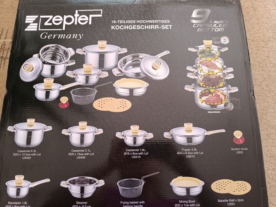 Набор кастрюль ZEPTER + мясорубка + пылесос столовый набор+набор ножей