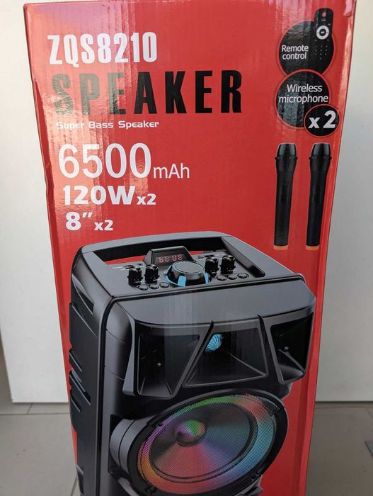 Нова Cobra ZQS8210 2х8 120W ПРЕНОСИМА КАРАОКЕ КОЛОНА цветомузика двоен